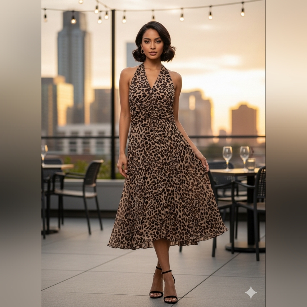 Victor Costa Animal Print Midi Dress Woman's Size 10